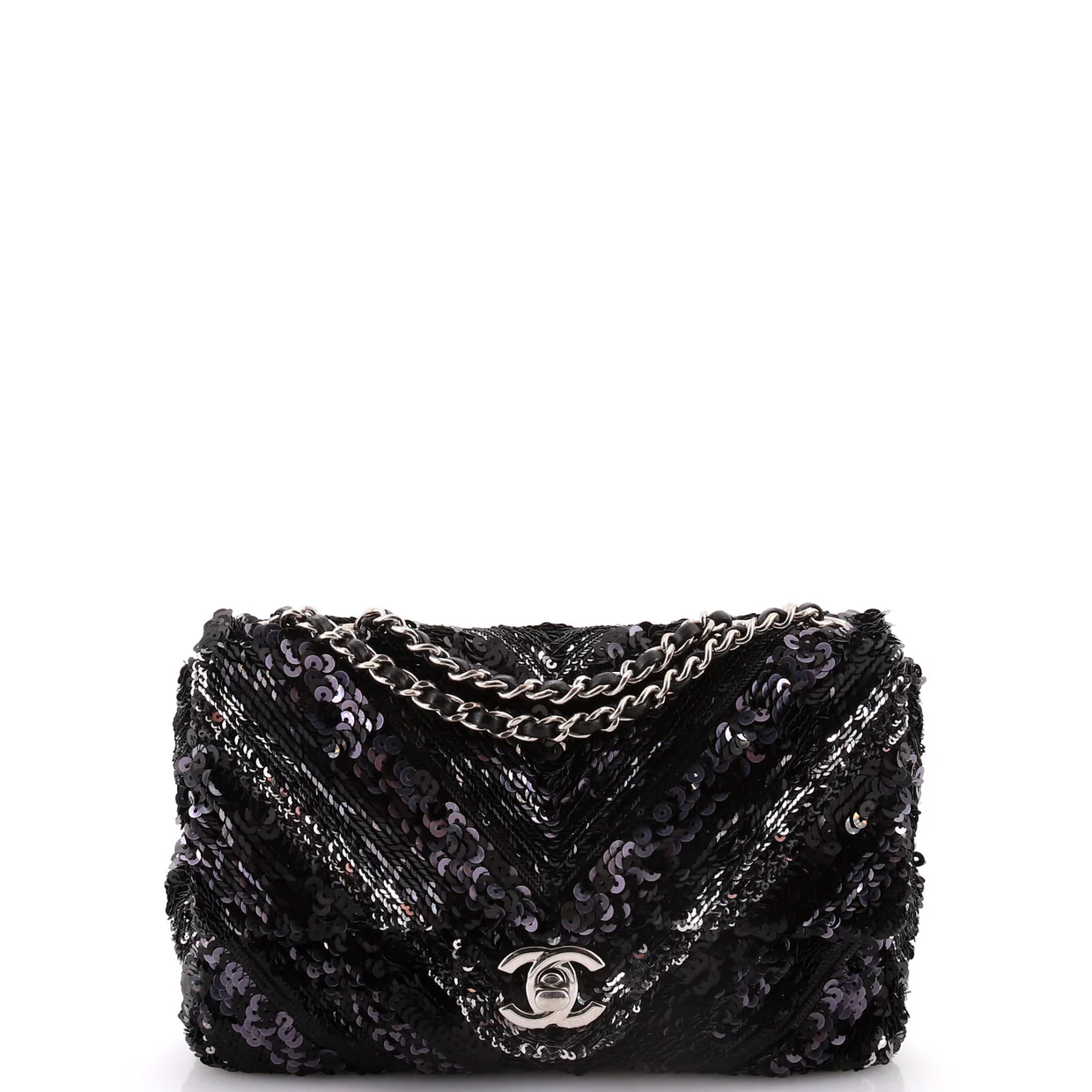 CC Flap Bag Chevron Sequins Mini - Deep Luxury