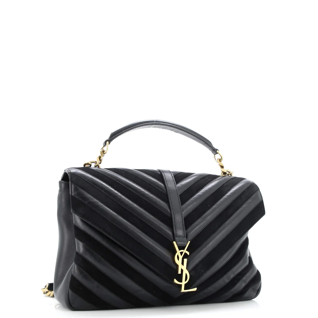 Classic Monogram College Bag Matelasse Chevron Leather and Suede Large - Deep Luxury