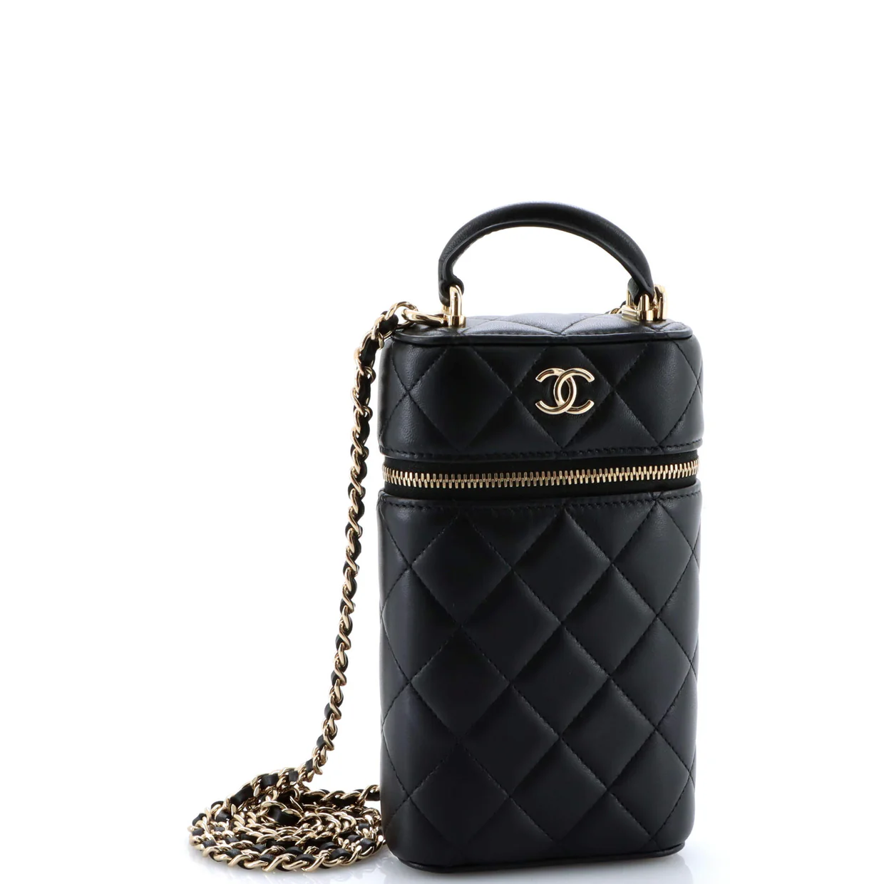 Classic Vanity Top Handle Phone Holder with Chain Quilted Lambskin - Deep Luxury