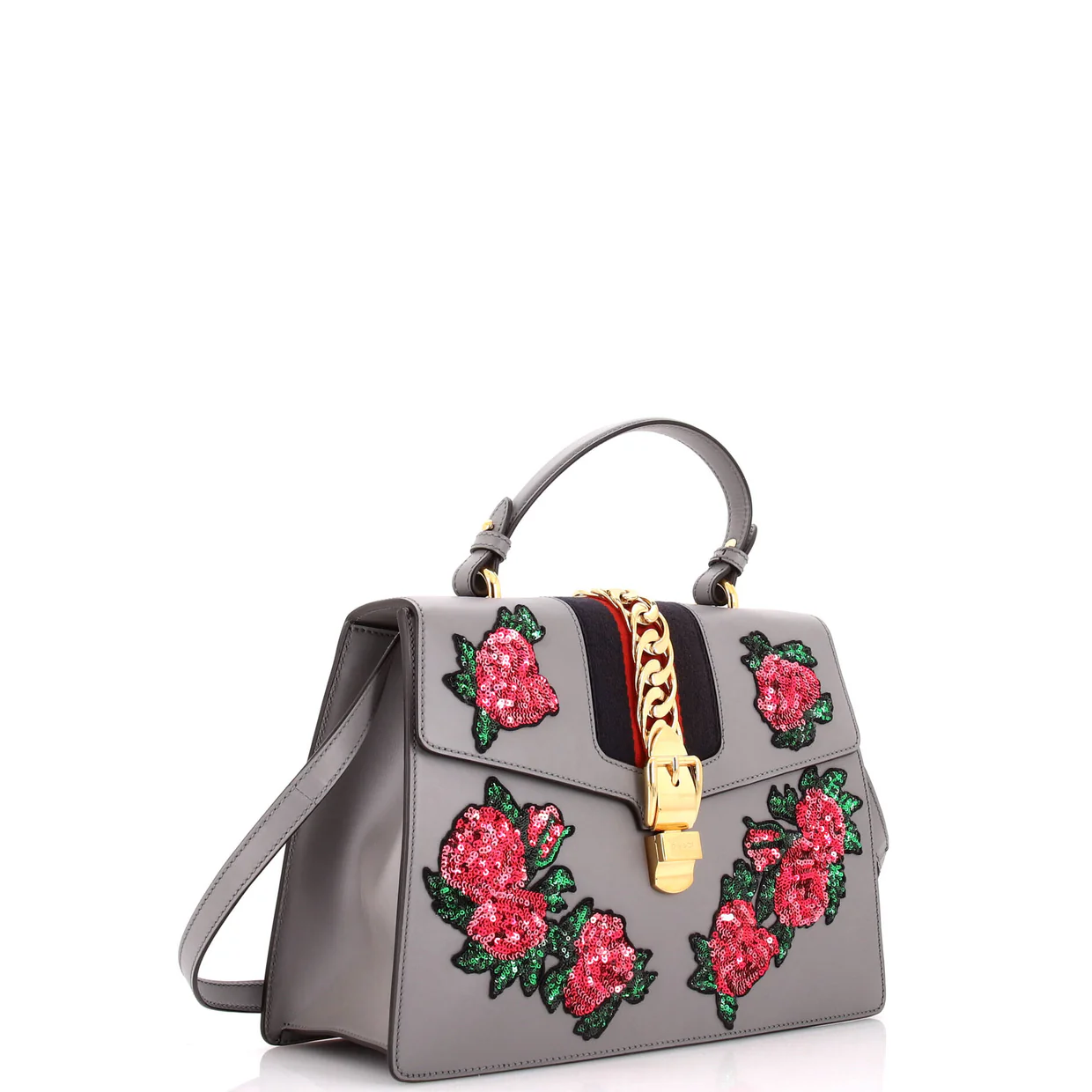 Sylvie Top Handle Bag Embroidered Leather Medium - Deep Luxury