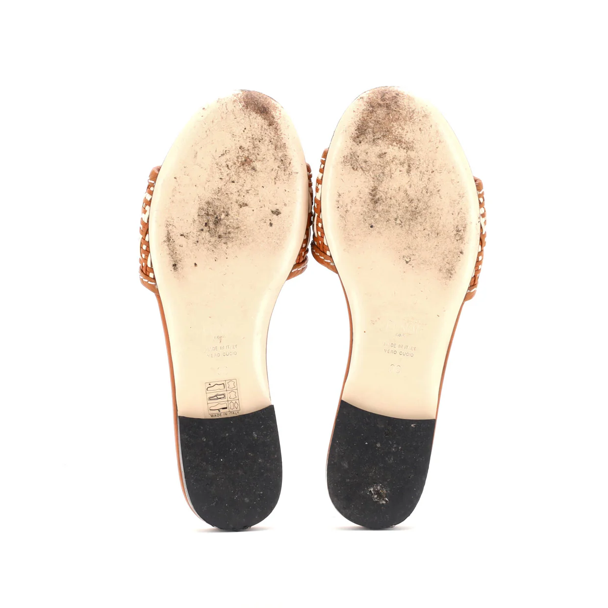 Women's FF Flat Mule Sandals Woven Leather - Deep Luxury