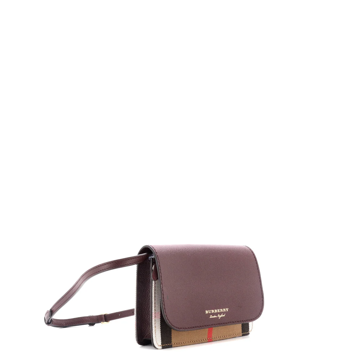 Hampshire Wallet on Strap Leather and House Check Canvas - Deep Luxury