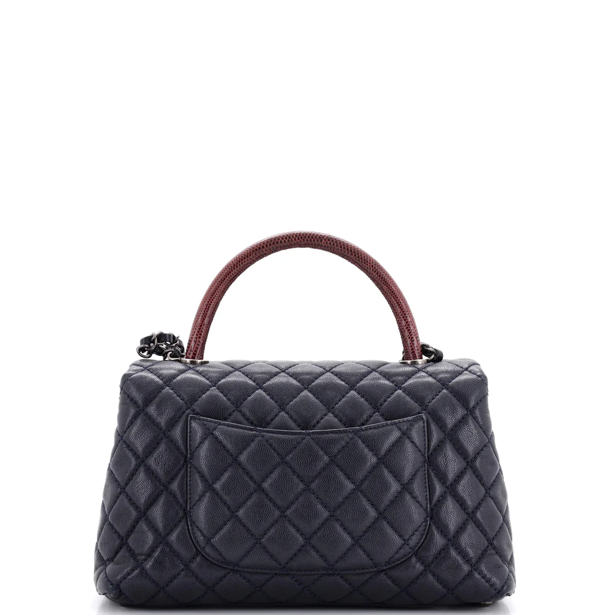 Coco Top Handle Bag Quilted Caviar with Lizard Small - Deep Luxury