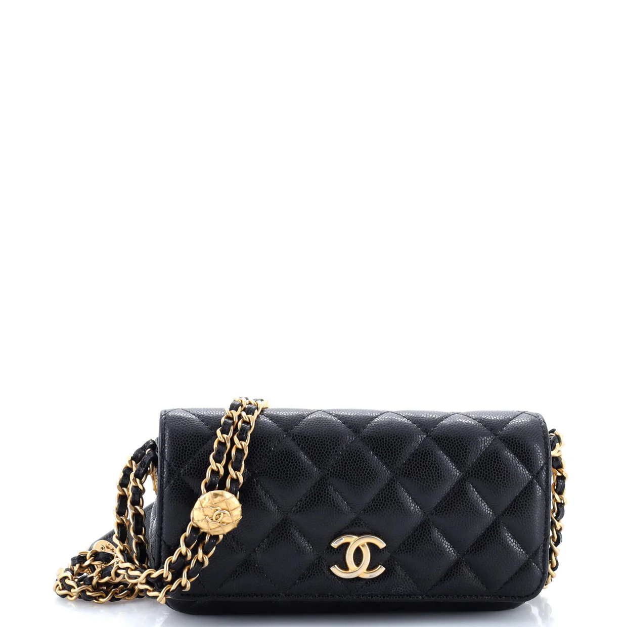 Twist Your Buttons Flap Clutch with Chain Quilted Caviar - Deep Luxury
