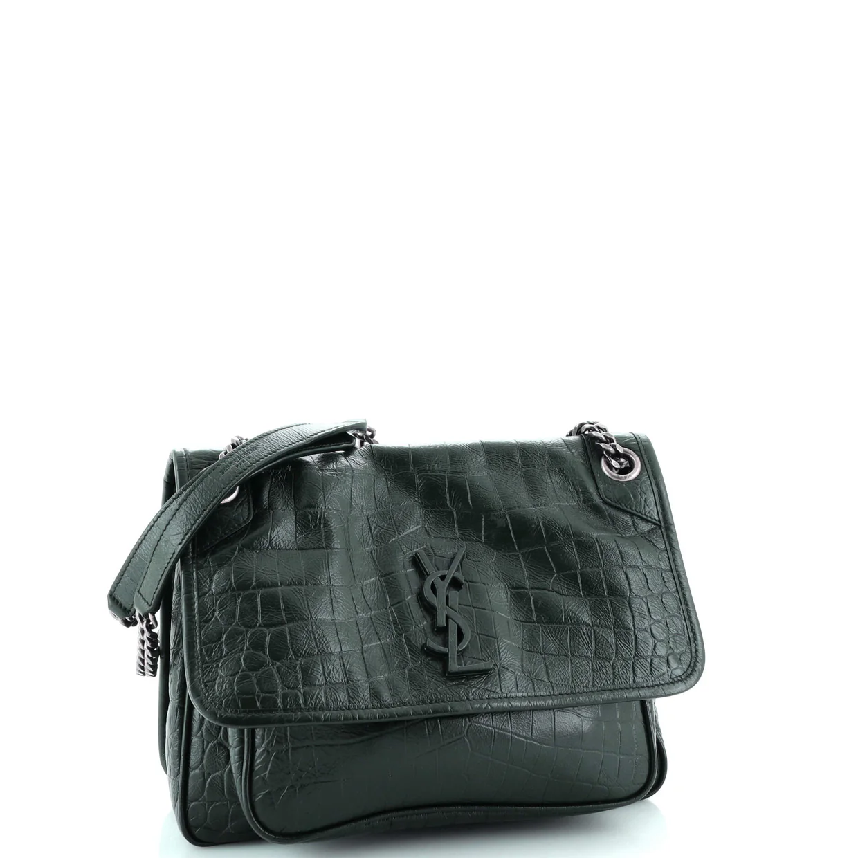 Niki Chain Flap Bag Crocodile Embossed Leather Medium - Deep Luxury