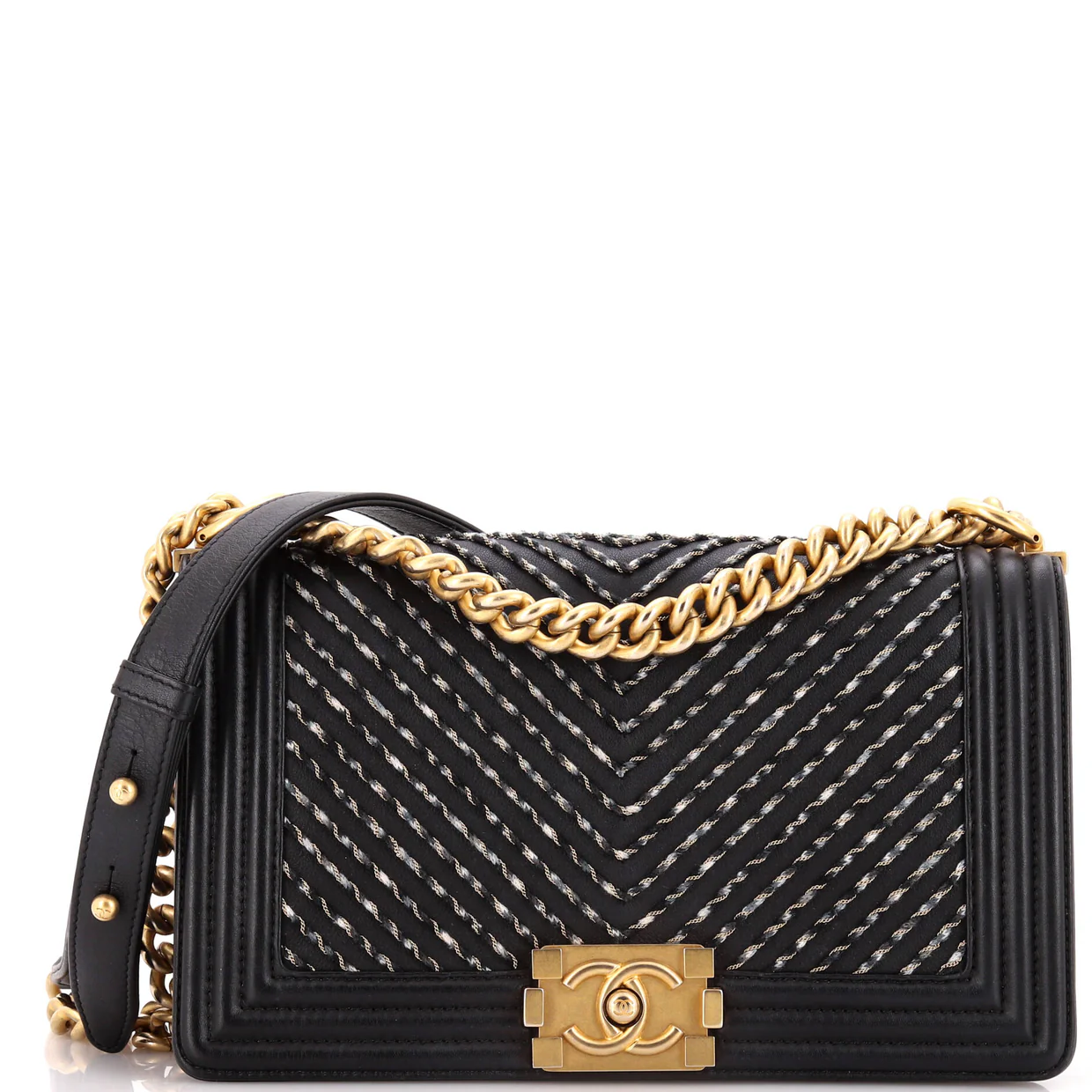 By The Sea Boy Flap Bag Chevron Embroidered Calfskin Old Medium - Deep Luxury