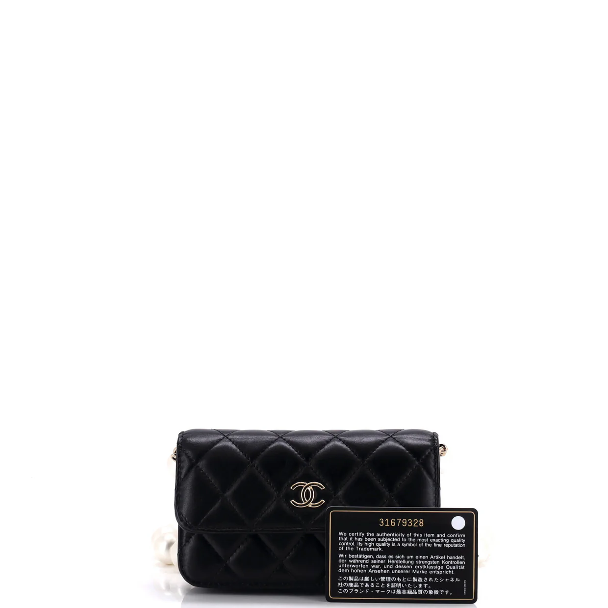 Pearl Strap Clutch with Chain Quilted Calfskin - Deep Luxury