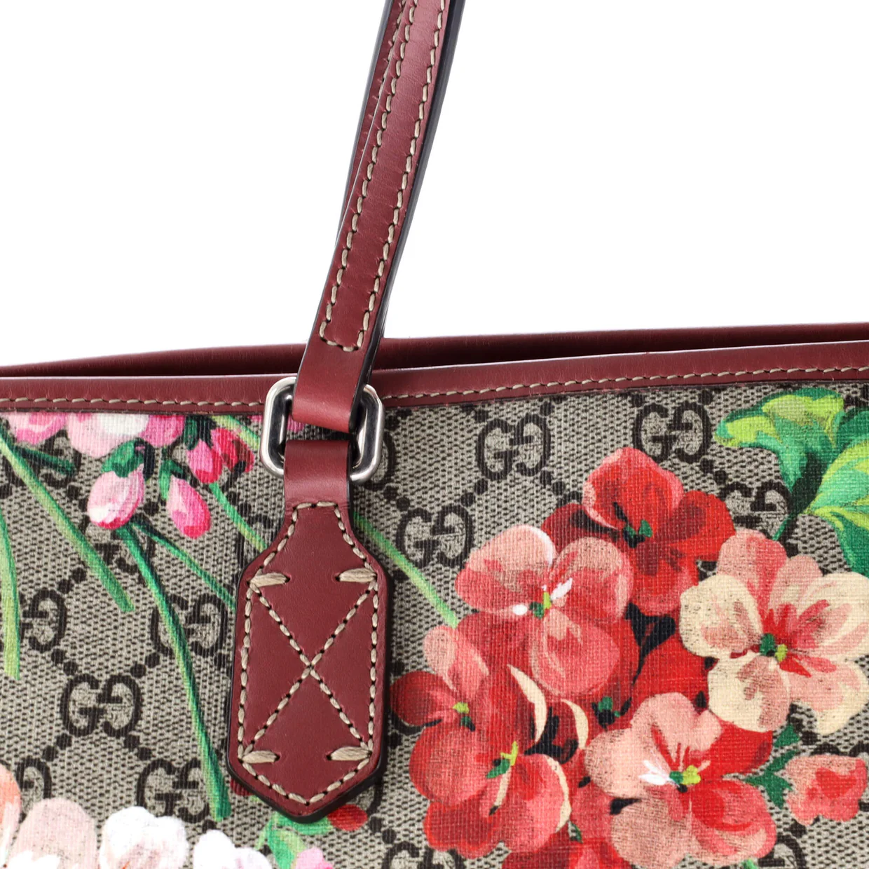 Convertible Zip Tote Blooms Print GG Coated Canvas Large - Deep Luxury