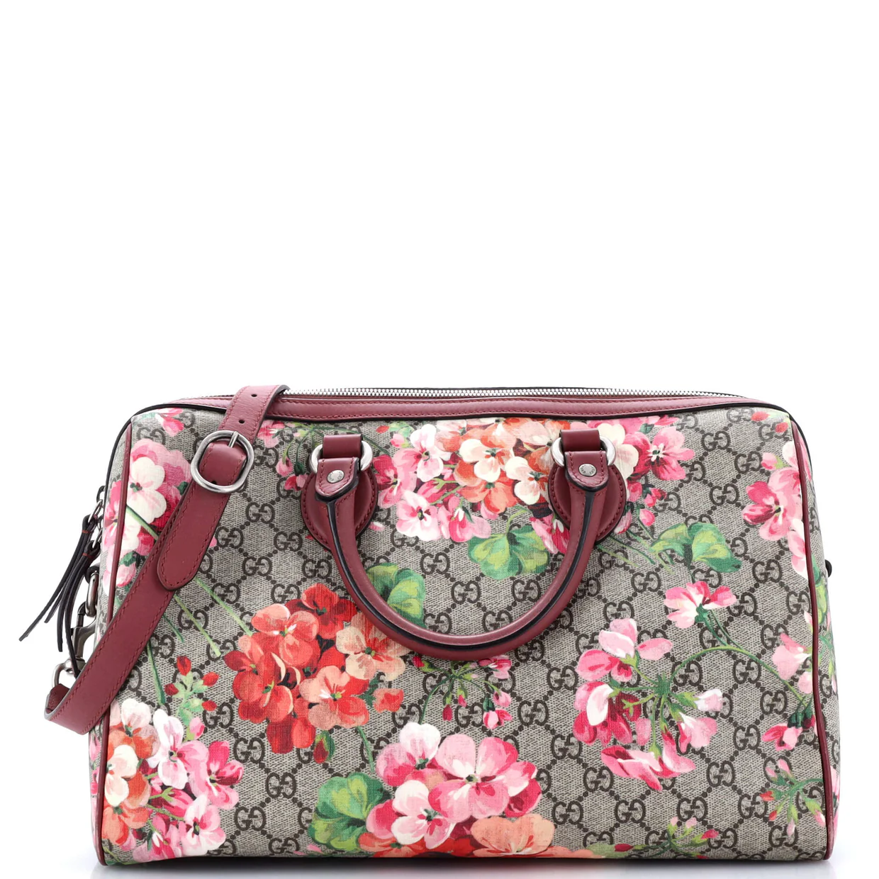 Convertible Boston Bag Blooms Print GG Coated Canvas Medium - Deep Luxury