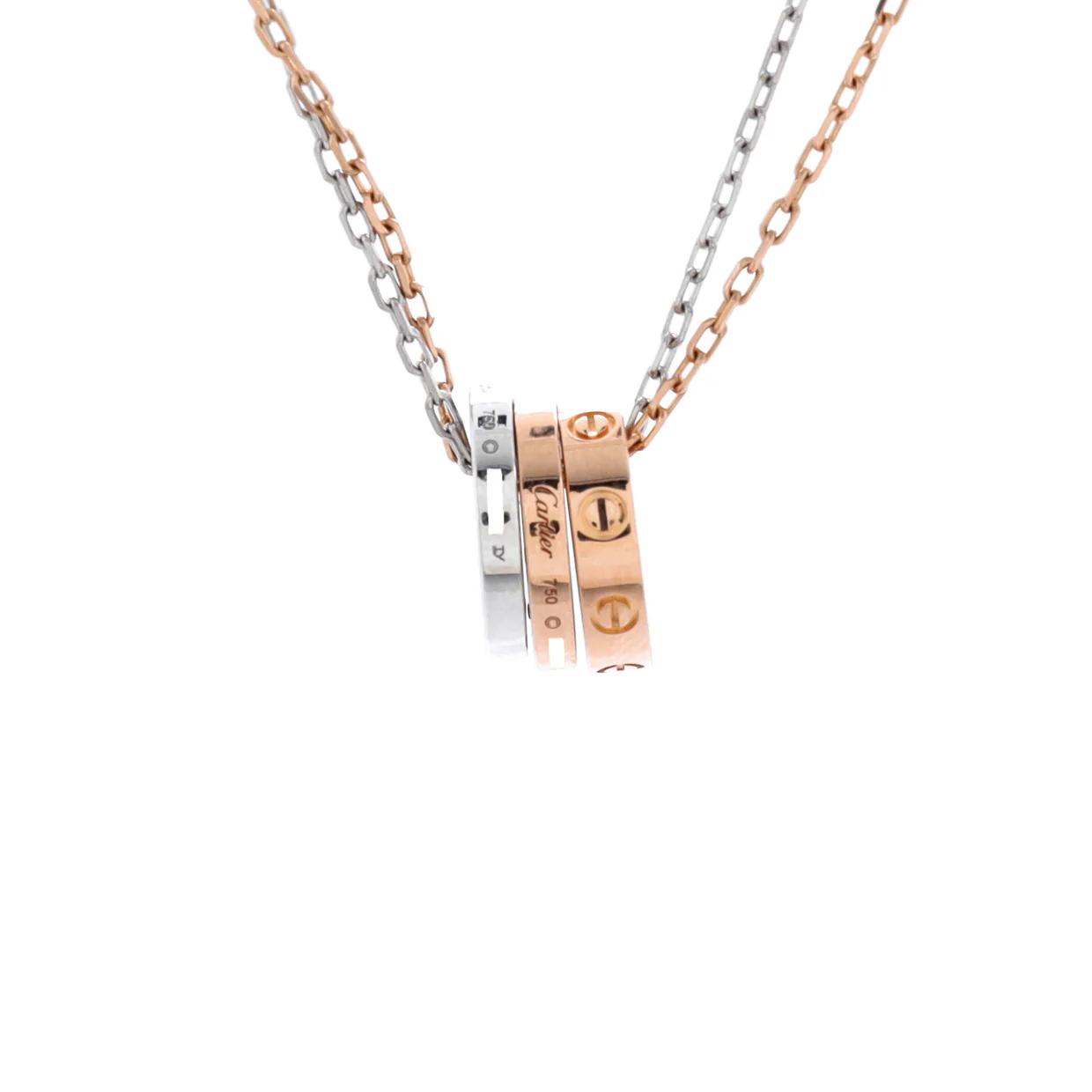Love 3 Ring Pendant Necklace 18K Rose Gold and 18K White Gold with 6 Diamonds - Deep Luxury