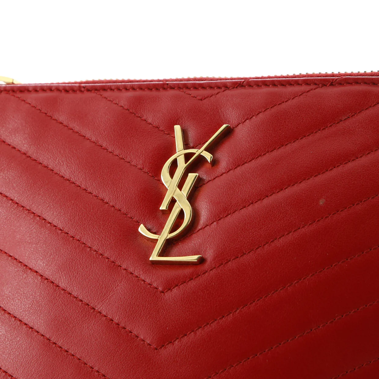 Classic Monogram Wristlet Pouch Matelasse Chevron Leather Small - Deep Luxury