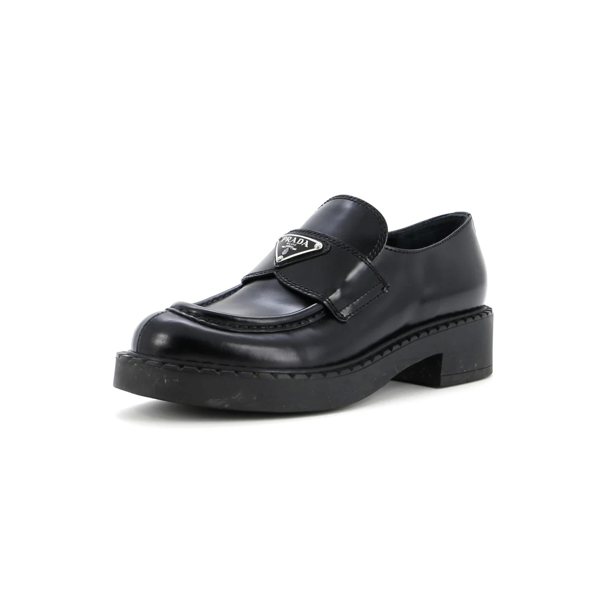 Women's Triangle Logo Loafers Spazzolato Leather - Deep Luxury