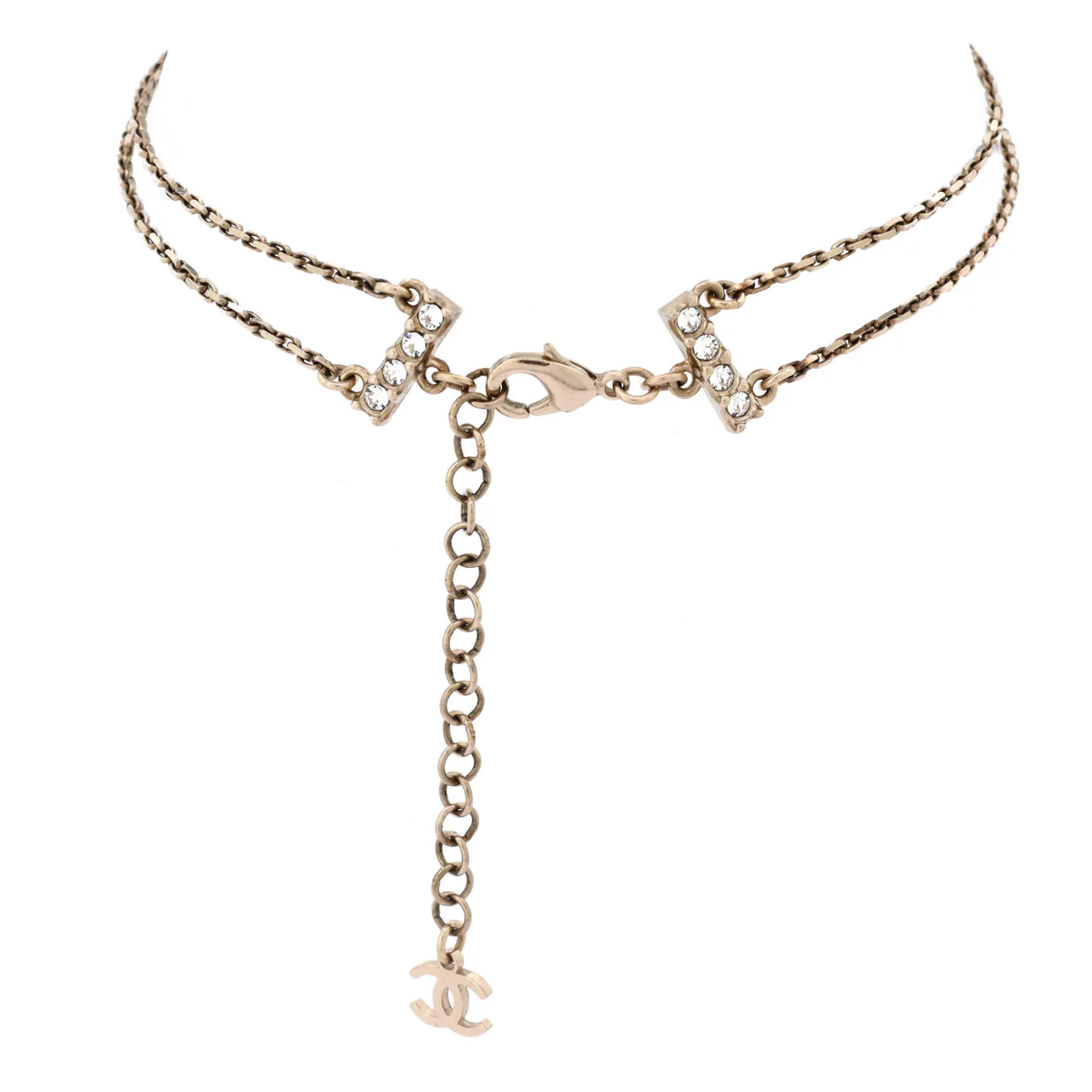 Logo Letters Plate Double Chain Choker Necklace Metal with Crystals - Deep Luxury