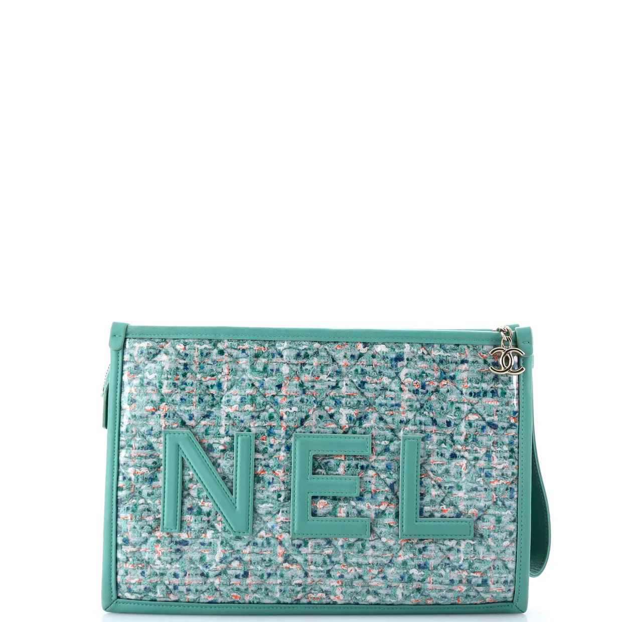 Logo Wristlet Clutch PVC Over Quilted Tweed Large - Deep Luxury
