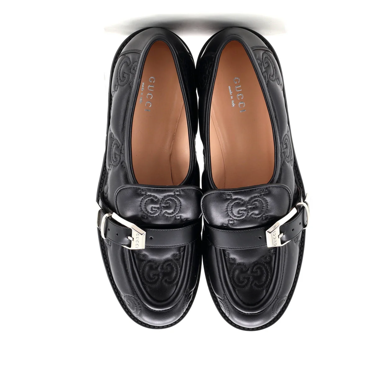 Women's Buckled Platform Lug Sole Loafers GG Matelasse Leather - Deep Luxury