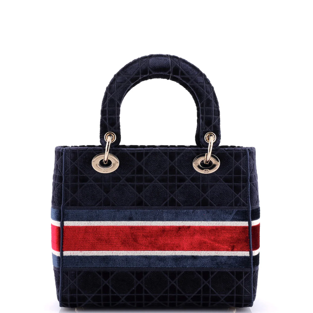 Lady D-Lite Bag Cannage Embroidered Velvet Medium - Deep Luxury