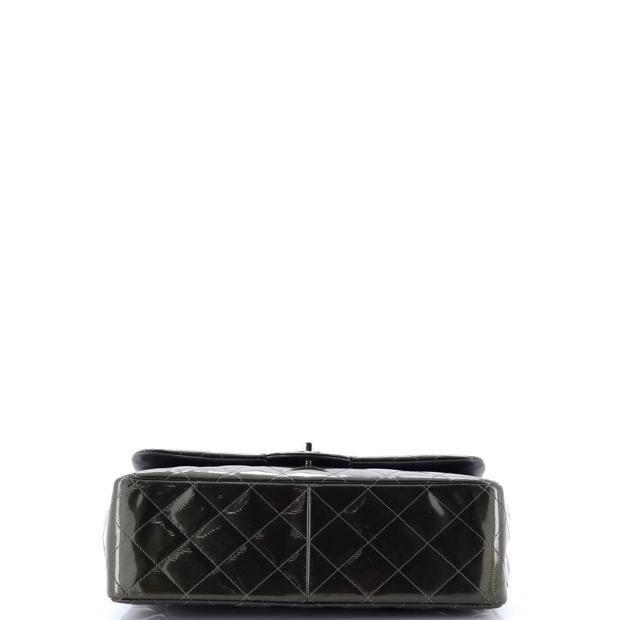 Classic Double Flap Bag Quilted Striated Metallic Patent Jumbo - Deep Luxury