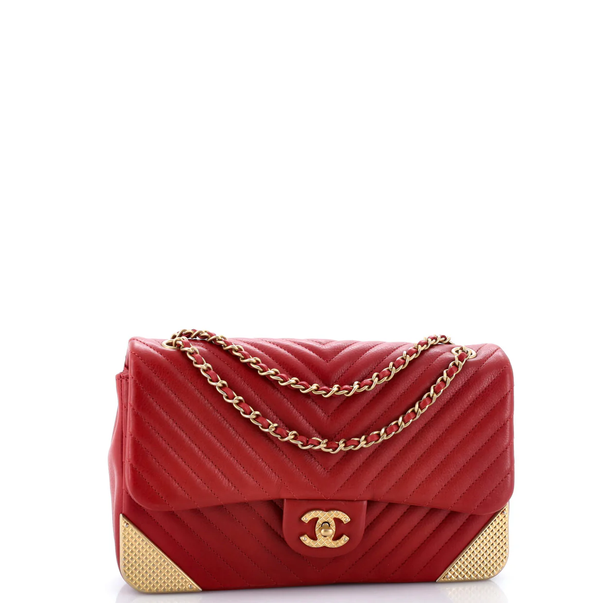 Rock the Corner Flap Bag Chevron Leather Medium - Deep Luxury