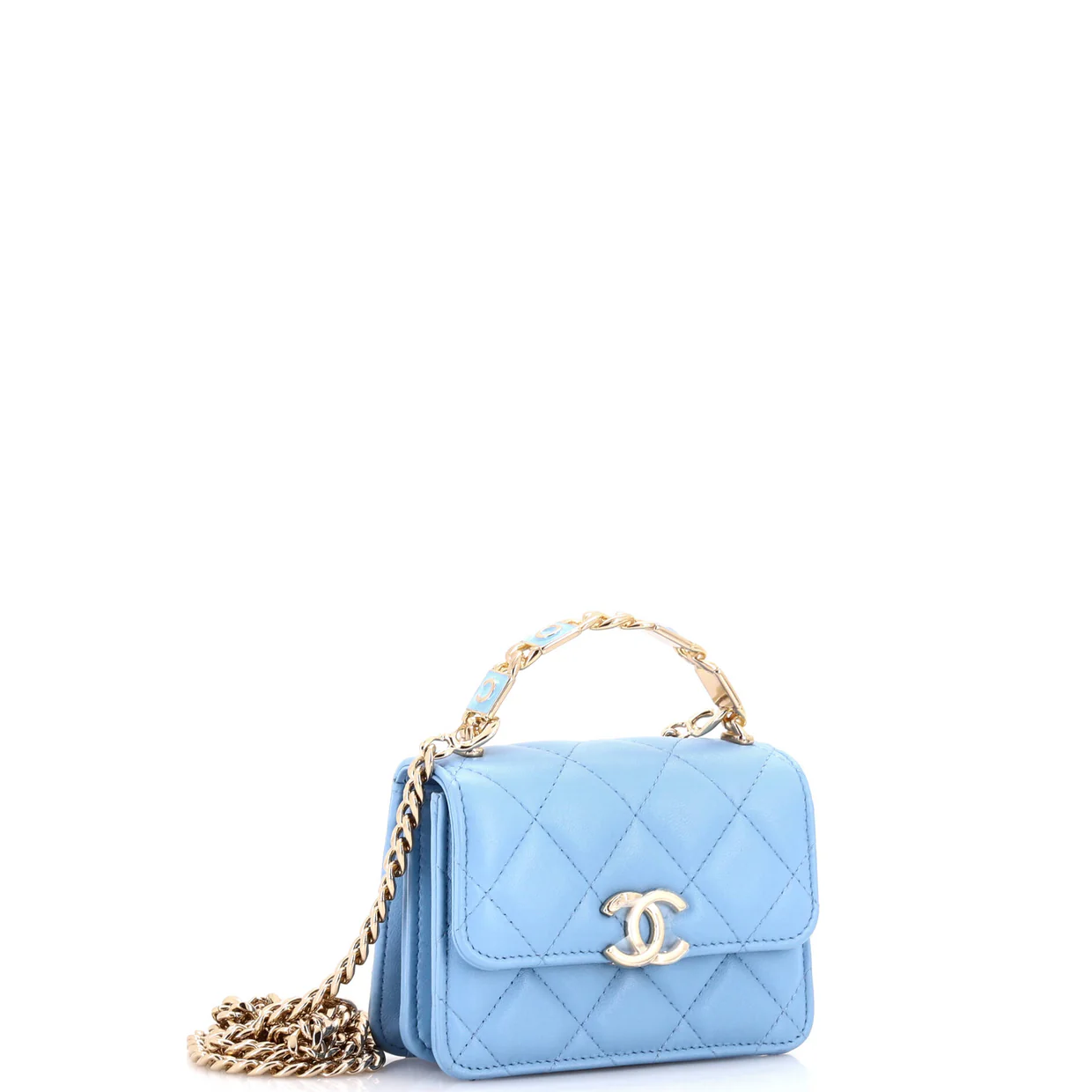 Coco Enamel Top Handle Flap Clutch with Chain Quilted Lambskin - Deep Luxury