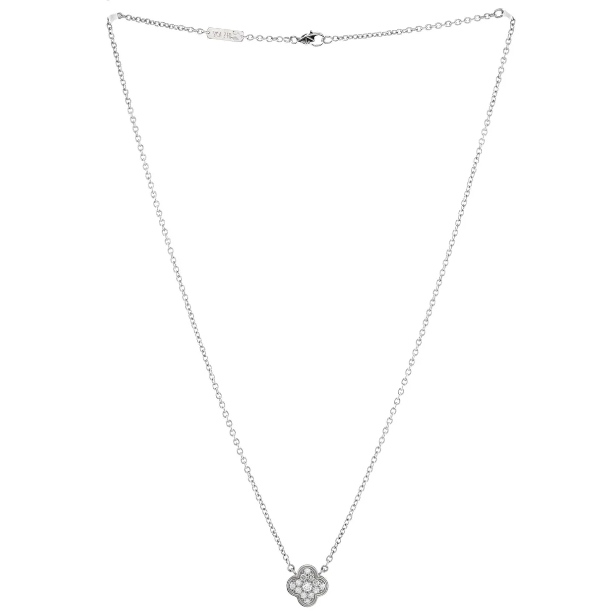 Pure Alhambra Pendant Necklace 18K White Gold with Diamonds - Deep Luxury