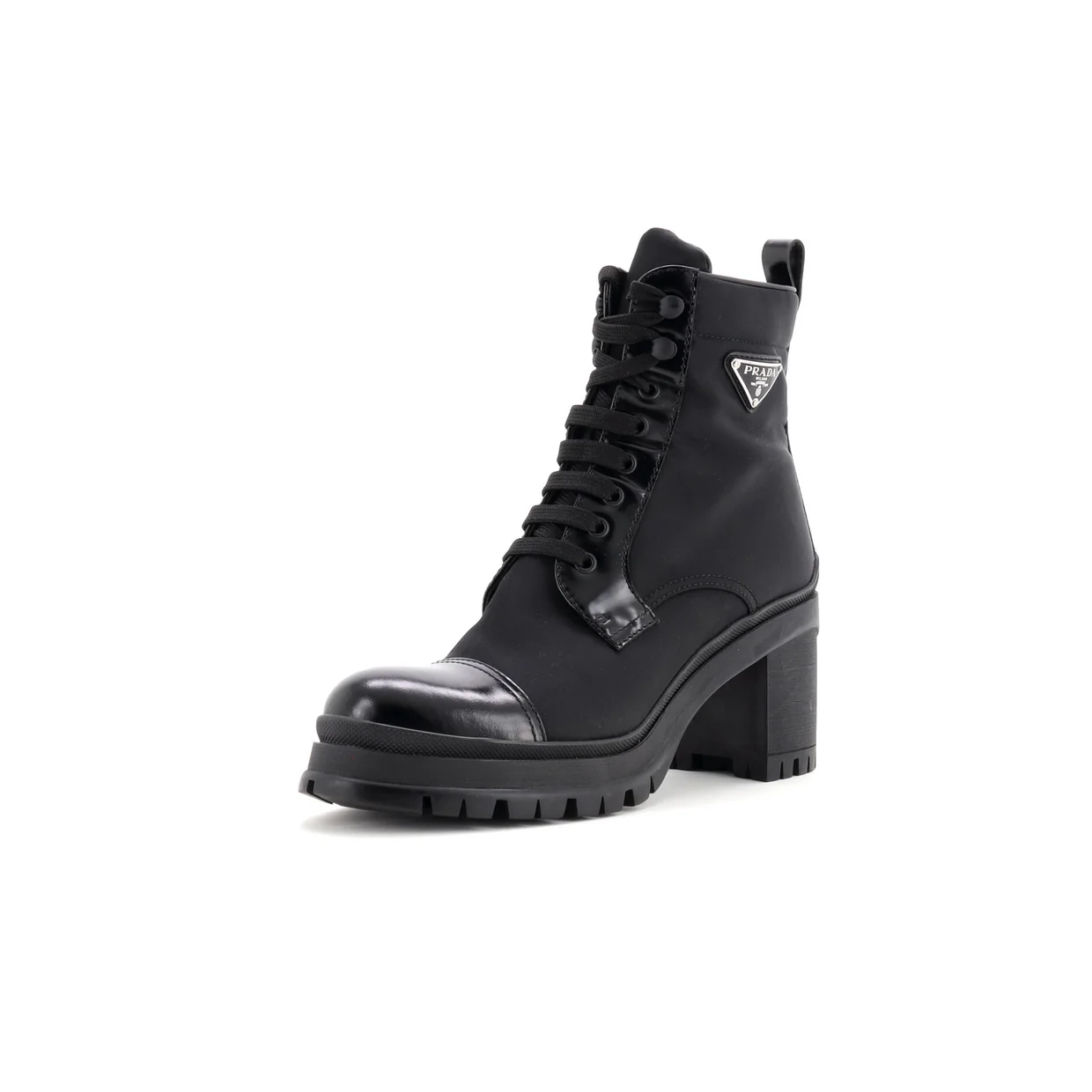 Women's Heeled Combat Boots Re-Nylon and Leather - Deep Luxury