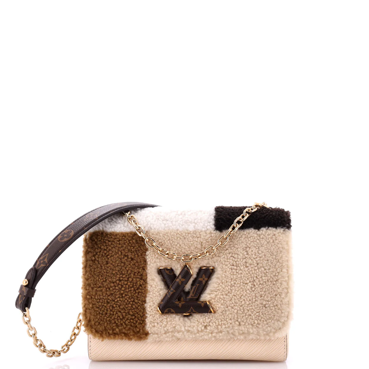 Twist Handbag Teddy Fleece with Epi Leather MM - Deep Luxury