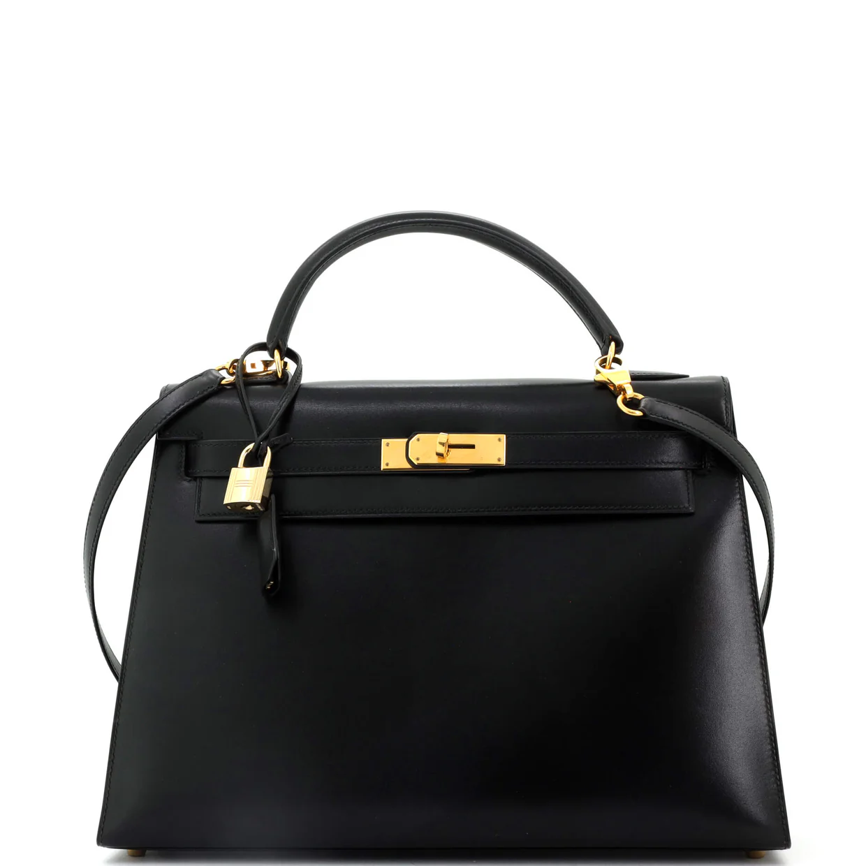 Kelly Handbag Noir Box Calf with Gold Hardware 32 - Deep Luxury