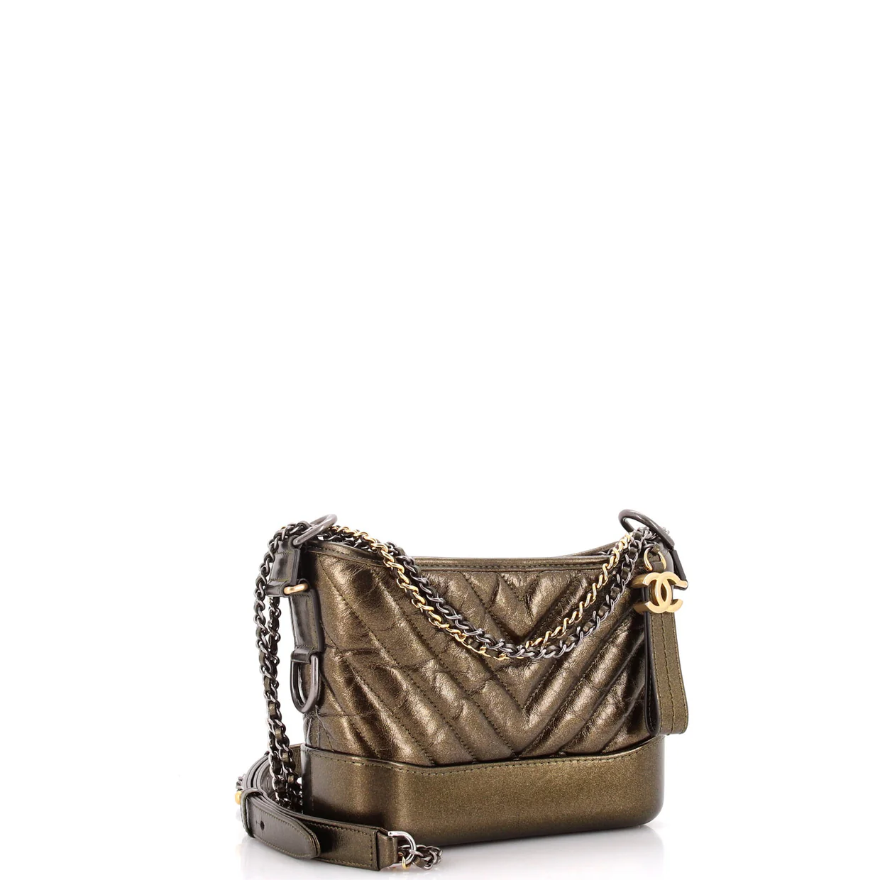 Gabrielle Hobo Chevron Metallic Aged Calfskin Small - Deep Luxury