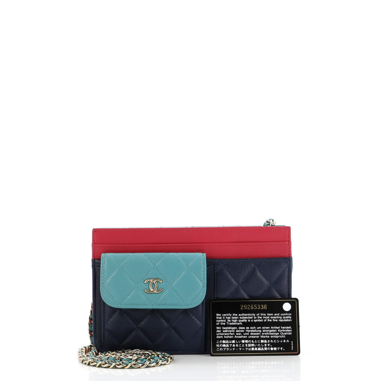 Tricolor CC Multi-Pocket Wallet on Chain Quilted Goatskin - Deep Luxury