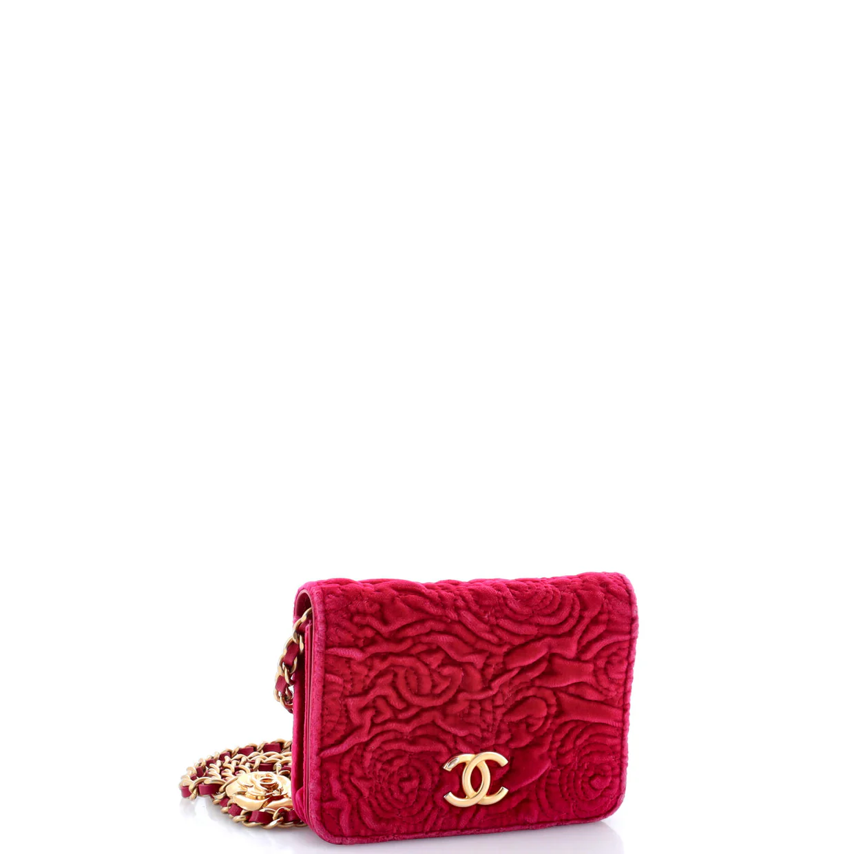 Flap Coin Purse with Chain Camellia Velvet - Deep Luxury