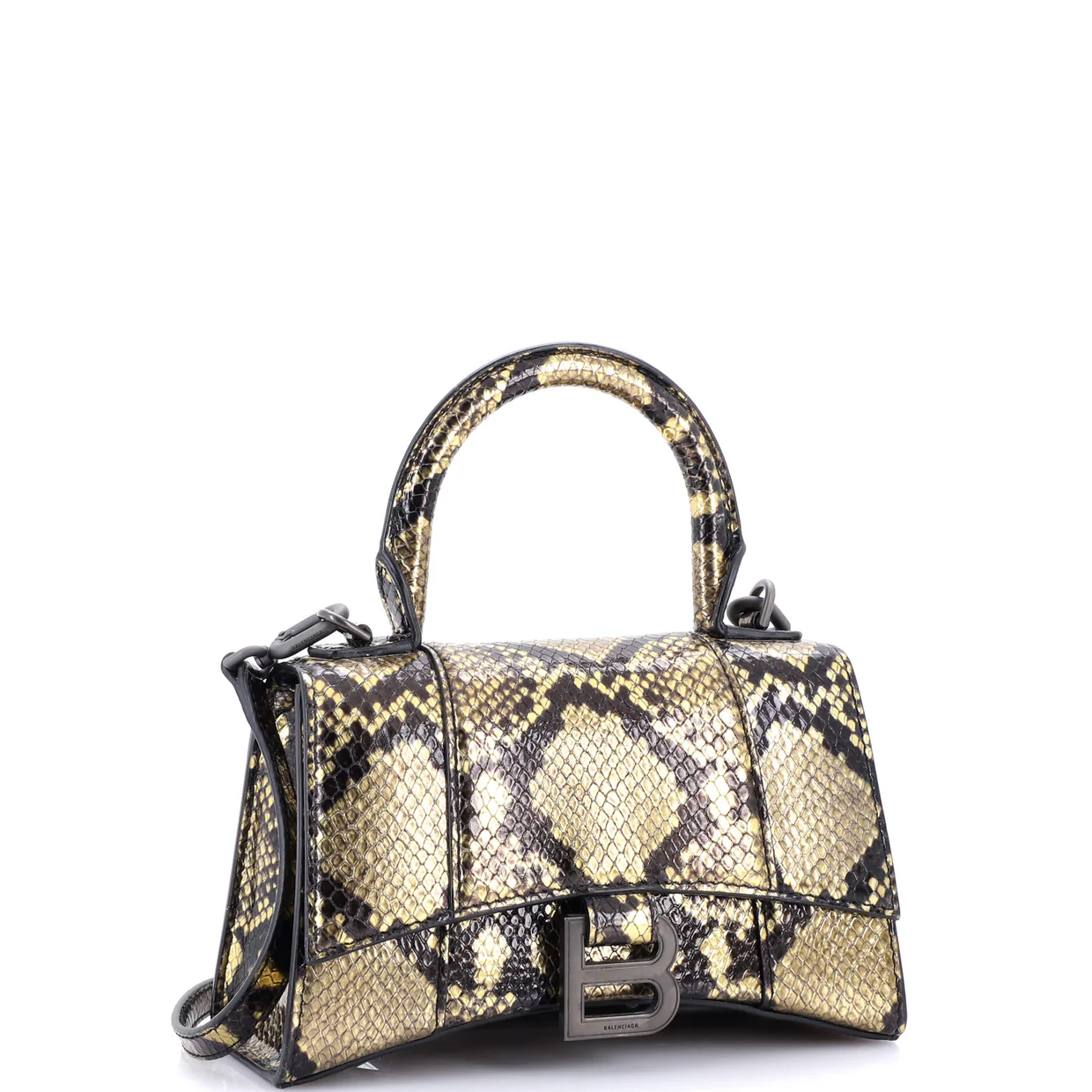 Hourglass Top Handle Bag Python Embossed Leather XS - Deep Luxury