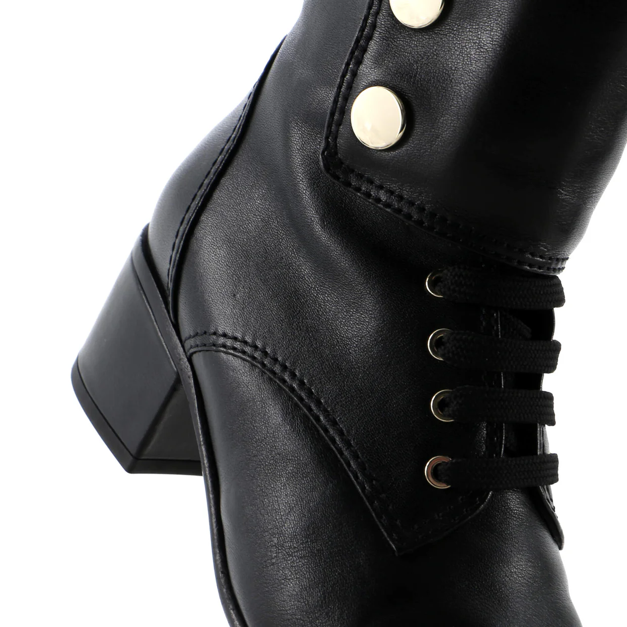 Women's Logo Button Snap Cap Toe Boots Leather with Patent - Deep Luxury