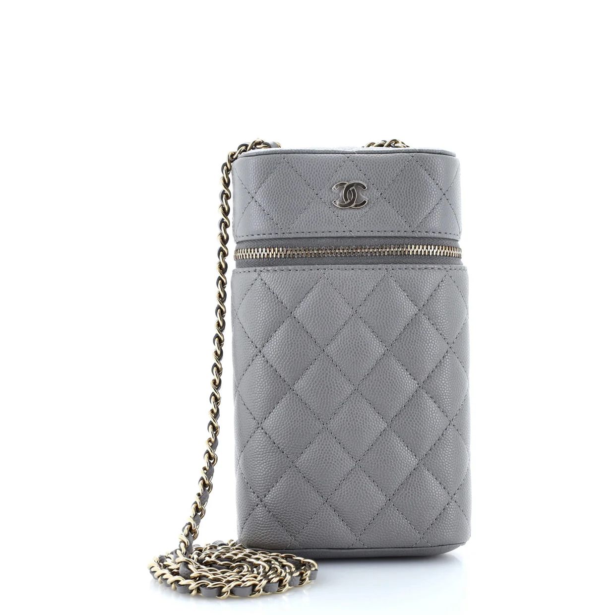 Classic Vanity Phone Holder with Chain Quilted Caviar - Deep Luxury