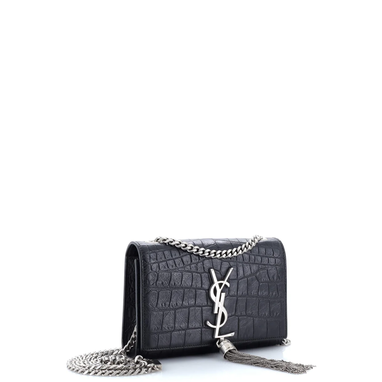 Classic Monogram Tassel Crossbody Bag Crocodile Embossed Leather Small - Deep Luxury