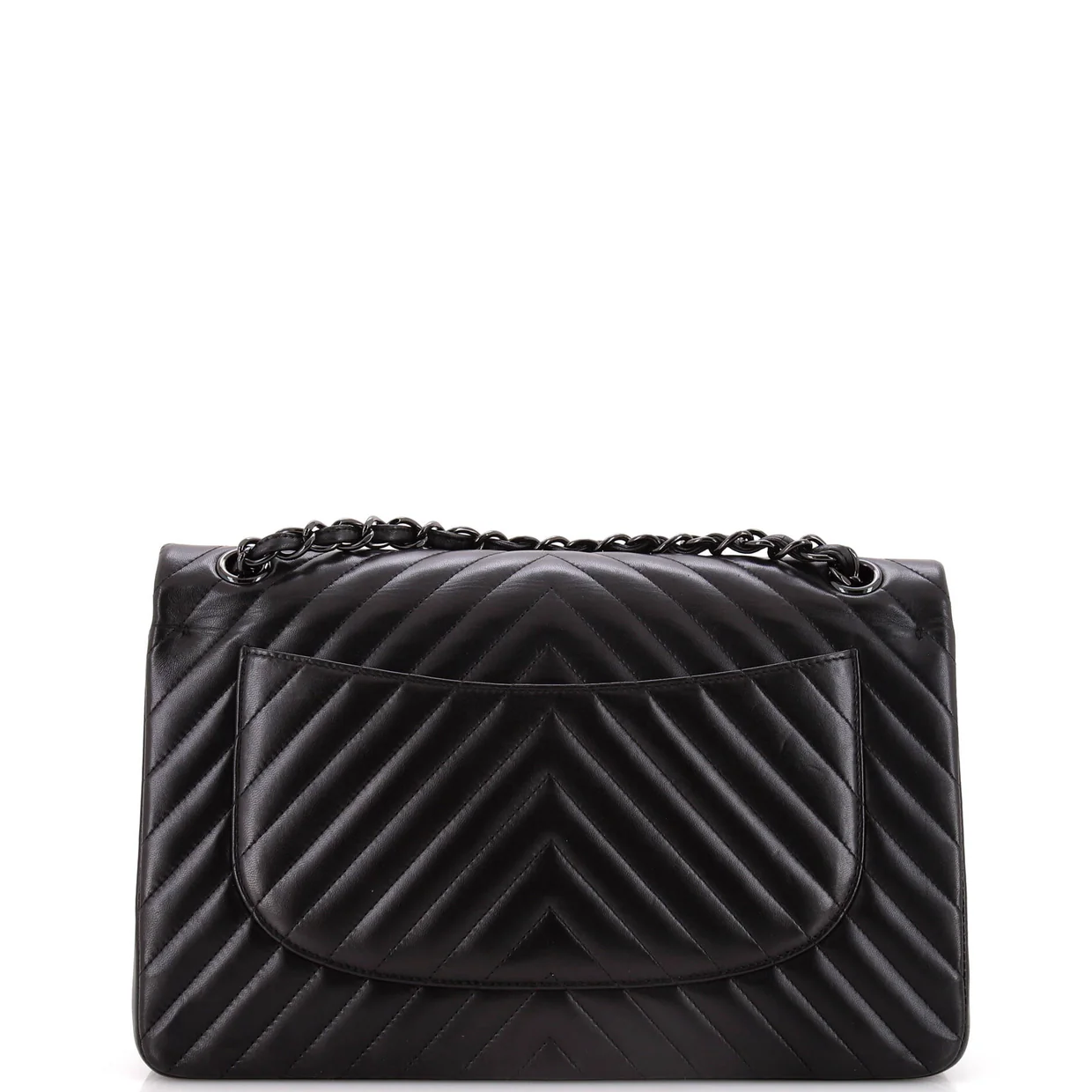 So Black Classic Double Flap Bag Chevron Lambskin Jumbo - Deep Luxury