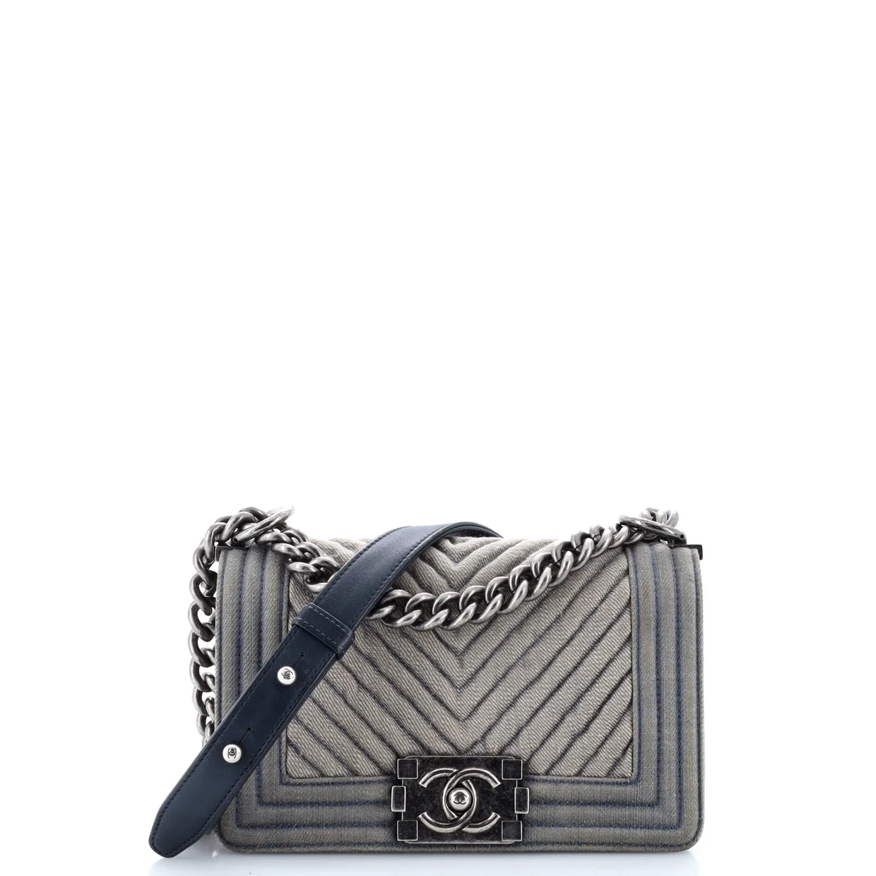 Boy Flap Bag Chevron Denim Small - Deep Luxury