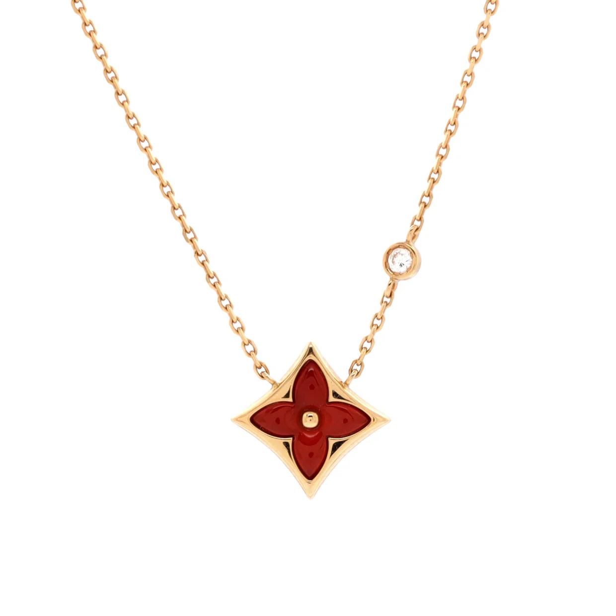 Color Blossom BB Star Pendant Necklace 18K Rose Gold with Diamond and Cornelian - Deep Luxury