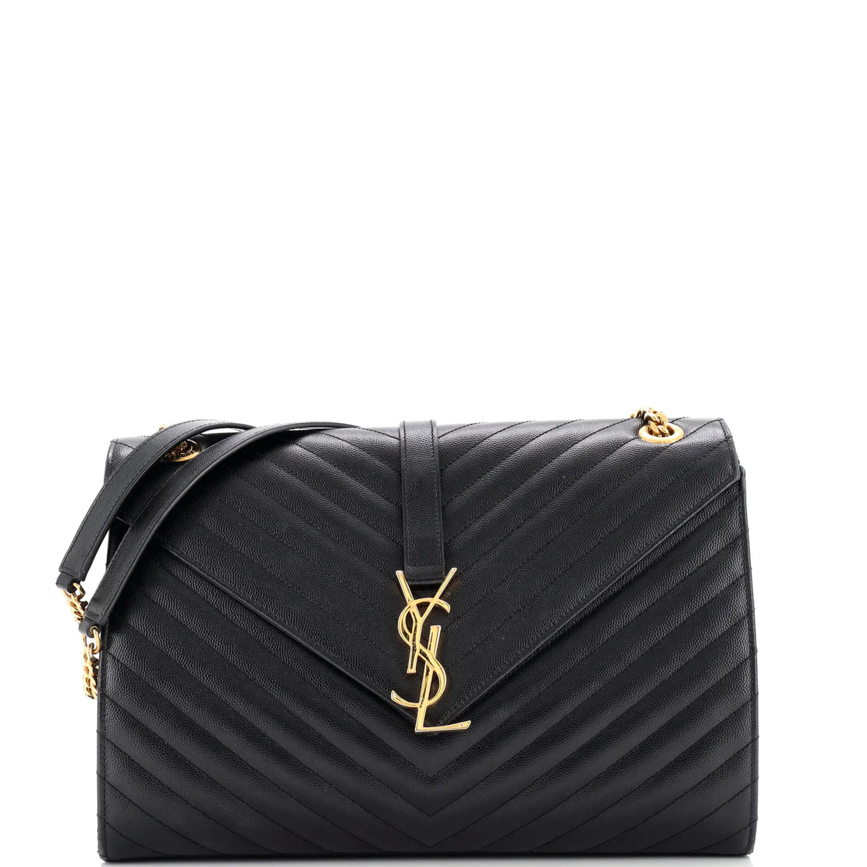 Classic Monogram Envelope Satchel Matelasse Chevron Leather Large - Deep Luxury