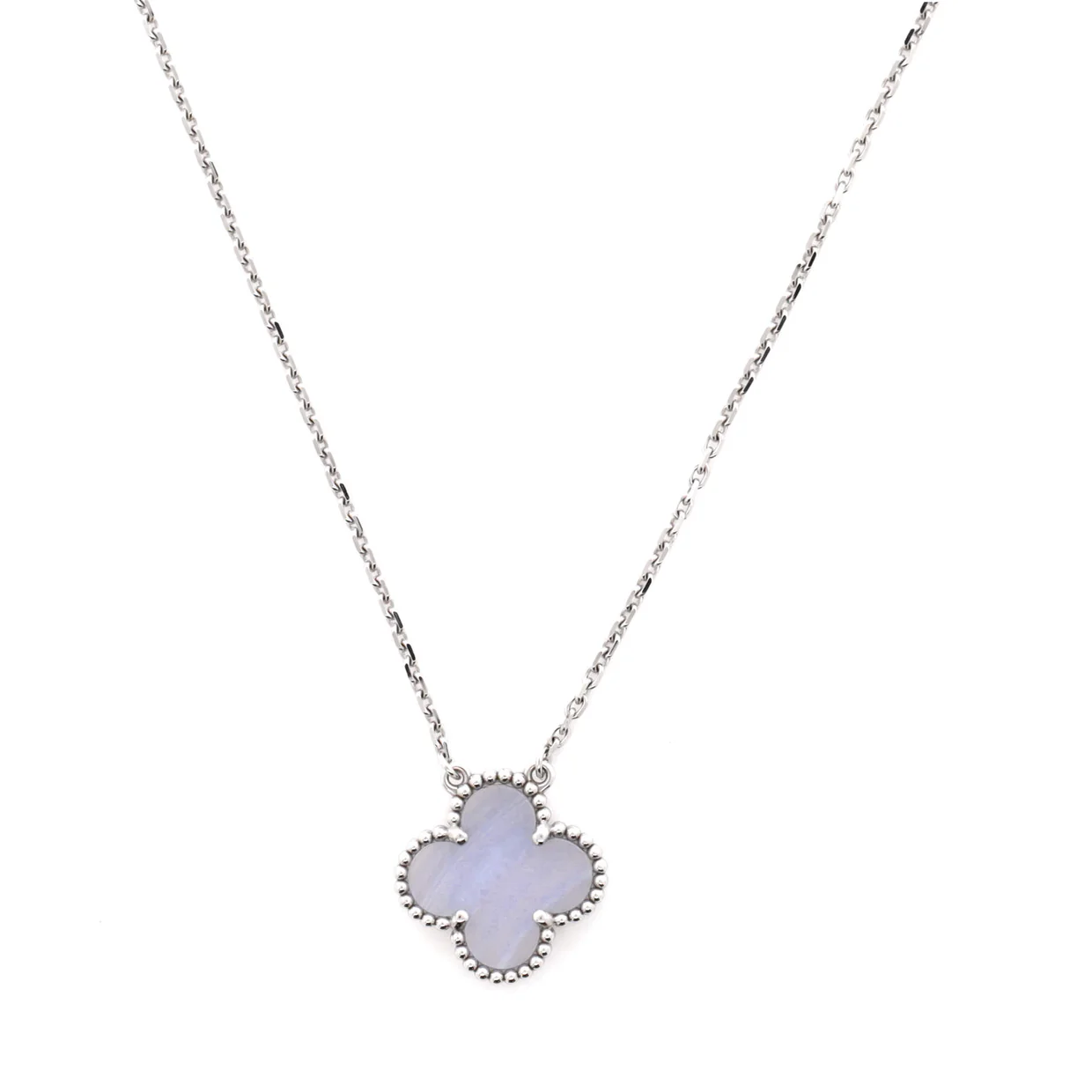 Vintage Alhambra Pendant Necklace 18K White Gold and Chalcedony - Deep Luxury