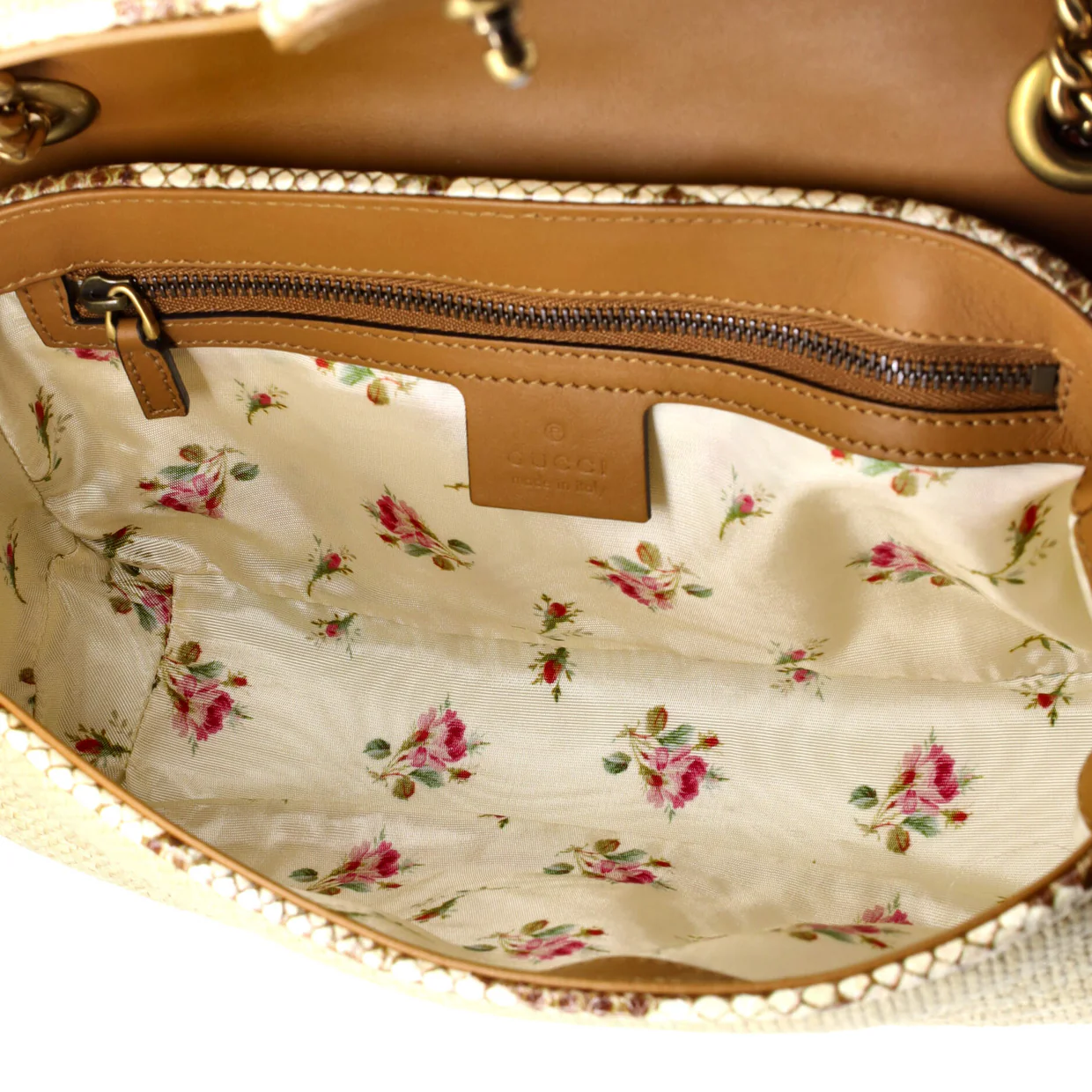 GG Marmont Flap Bag Matelasse Raffia with Snakeskin Small - Deep Luxury