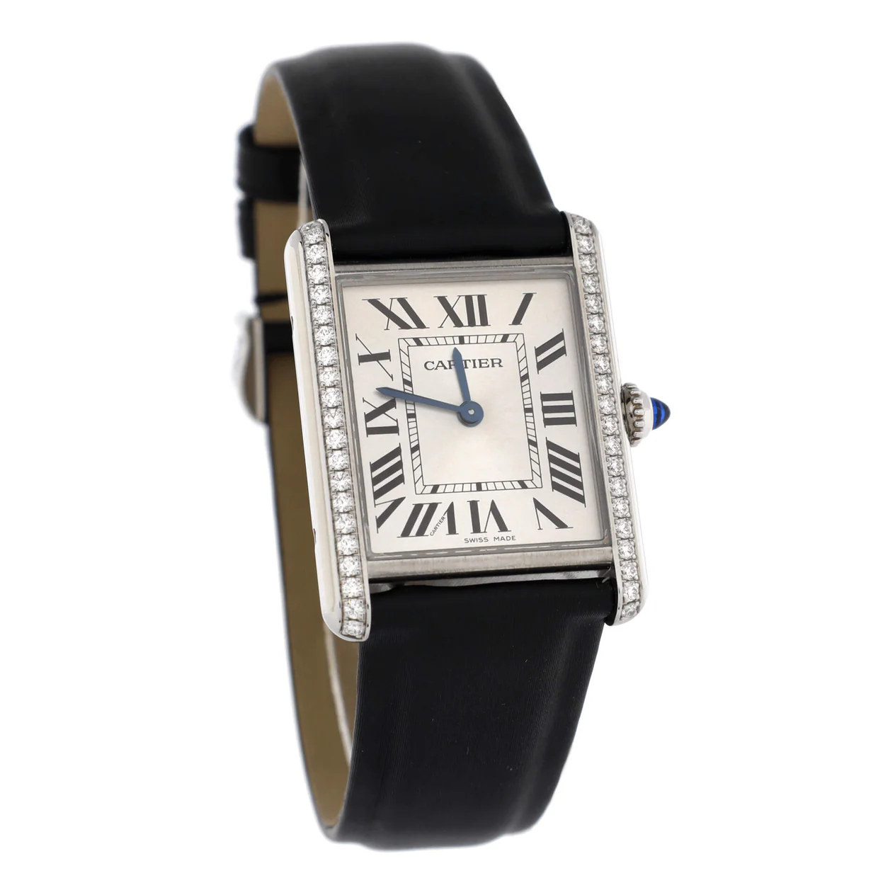 Must de Cartier Tank Quartz Watch Stainless Steel and Satin with Diamond Bezel 25 - Deep Luxury