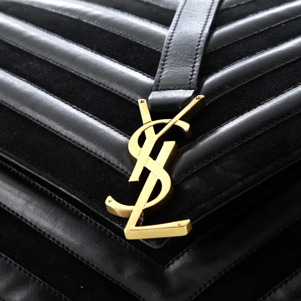 Classic Monogram College Bag Matelasse Chevron Leather and Suede Large - Deep Luxury