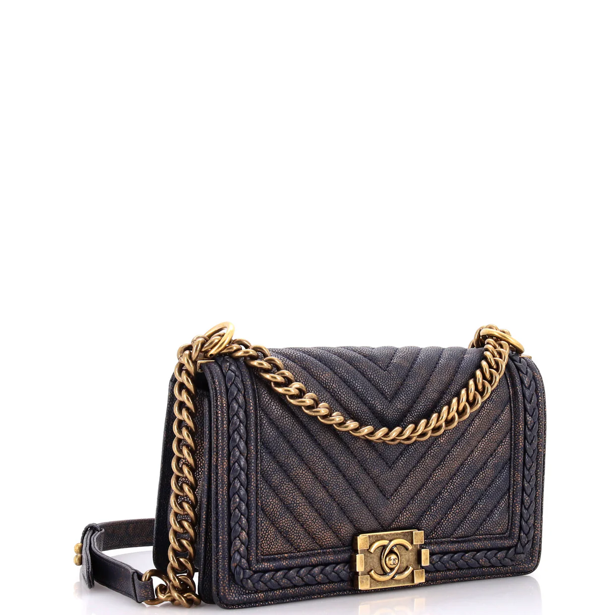 Braided Boy Flap Bag Patinated Chevron Caviar Old Medium - Deep Luxury