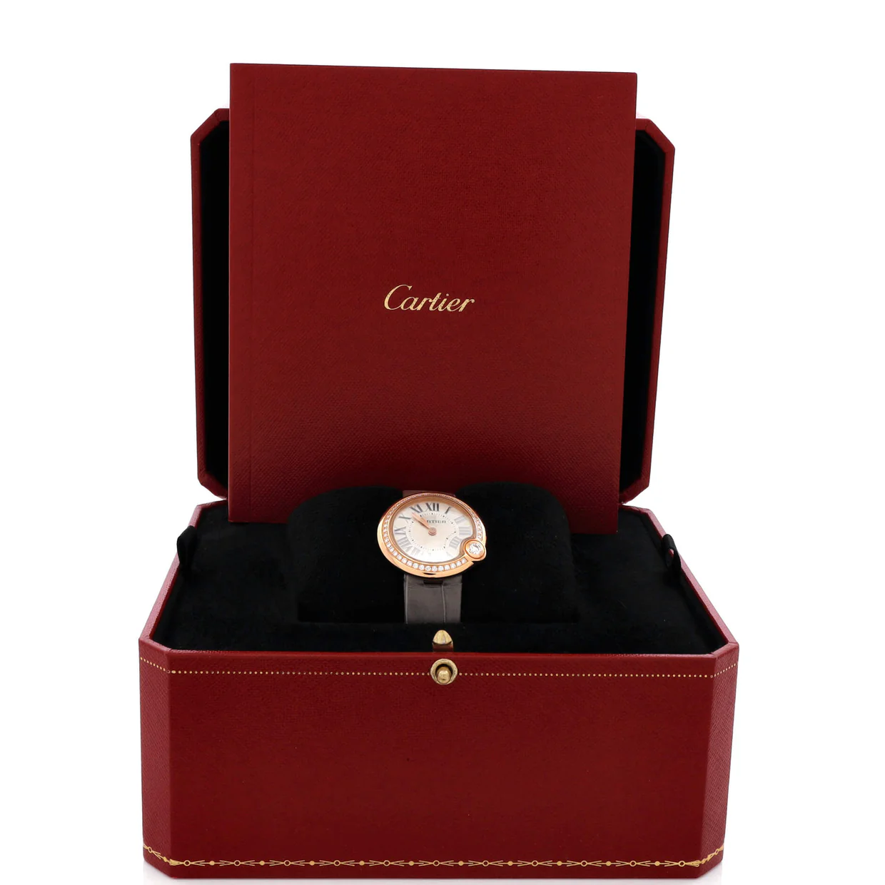 Ballon Blanc de Cartier Quartz Watch Rose Gold with Diamond Bezel and Alligator 30 - Deep Luxury