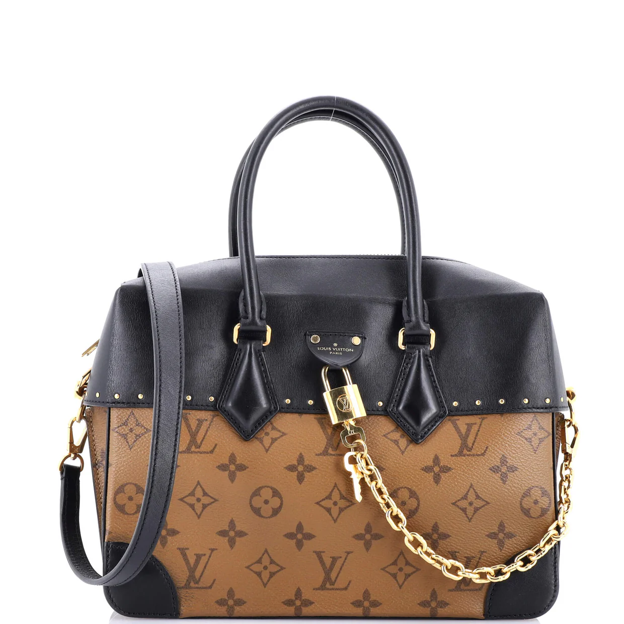 City Malle Handbag Reverse Monogram Canvas and Leather MM - Deep Luxury