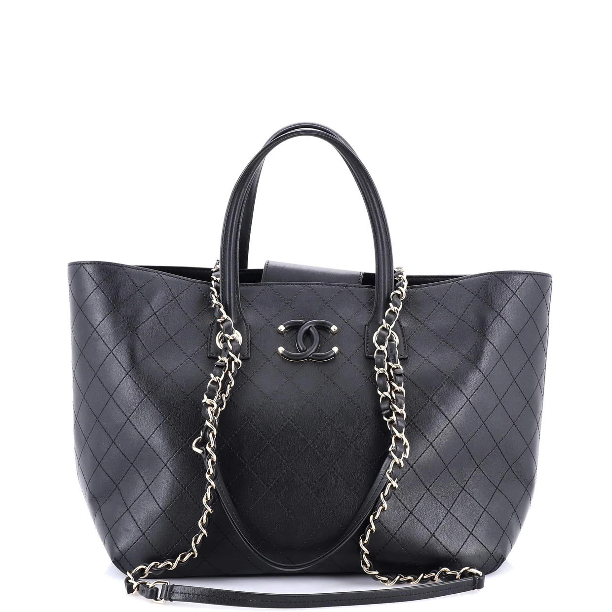 Covered CC Shopping Tote Stitched Calfskin Medium - Deep Luxury