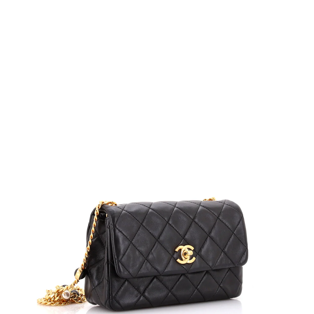 Resin Pearl Chain Flap Bag Quilted Lambskin Small - Deep Luxury