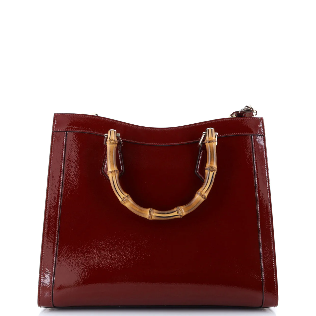 Diana NM Logo Bamboo Handle Tote Embossed Patent Medium - Deep Luxury