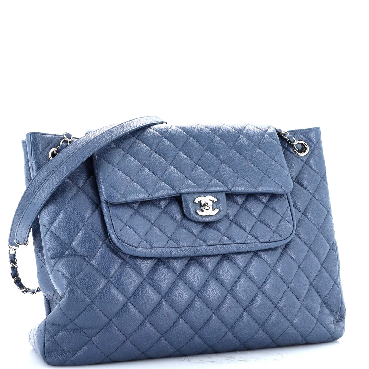 Classic Flap Shopping Tote Quilted Caviar Large - Deep Luxury
