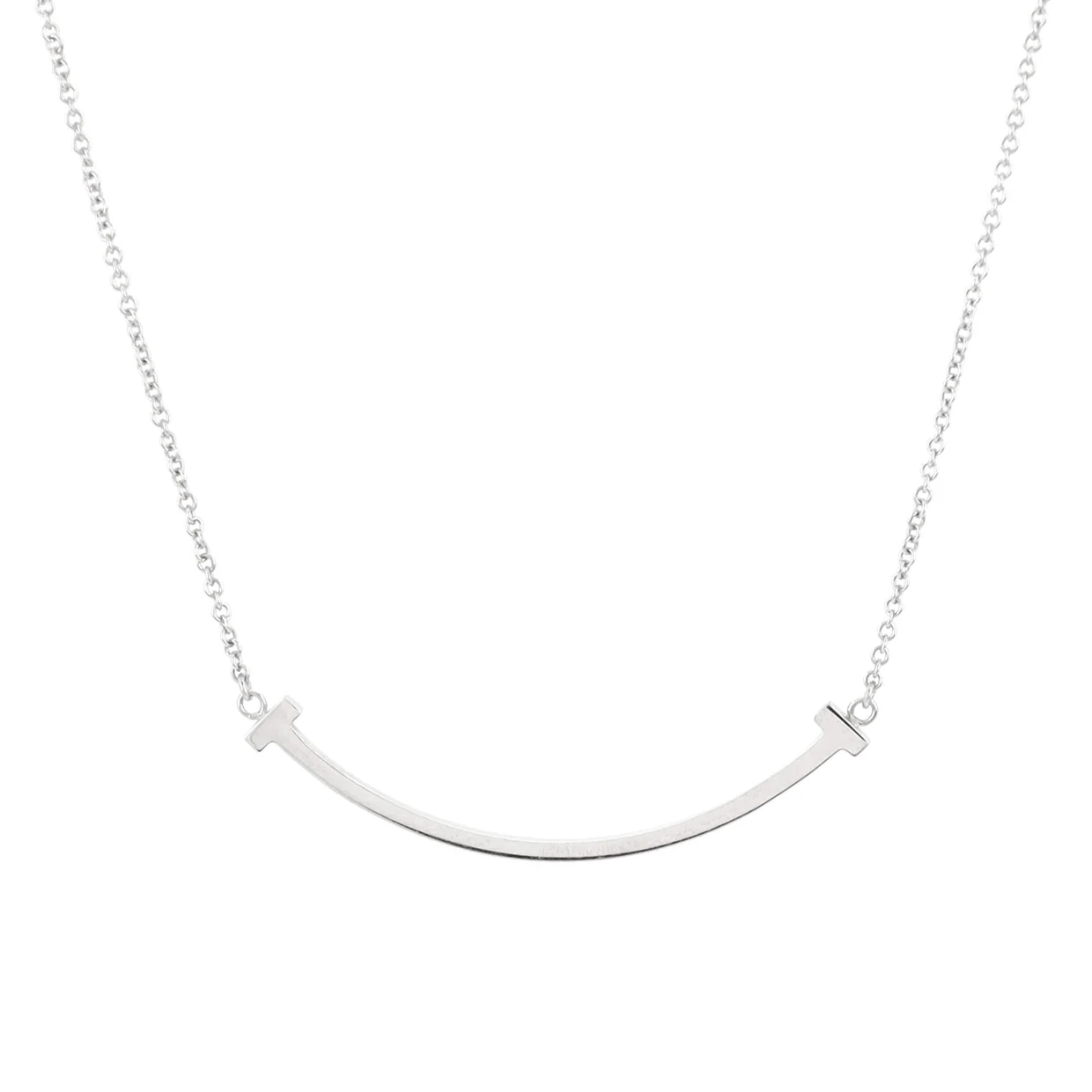T Smile Pendant Necklace 18K White Gold Small - Deep Luxury